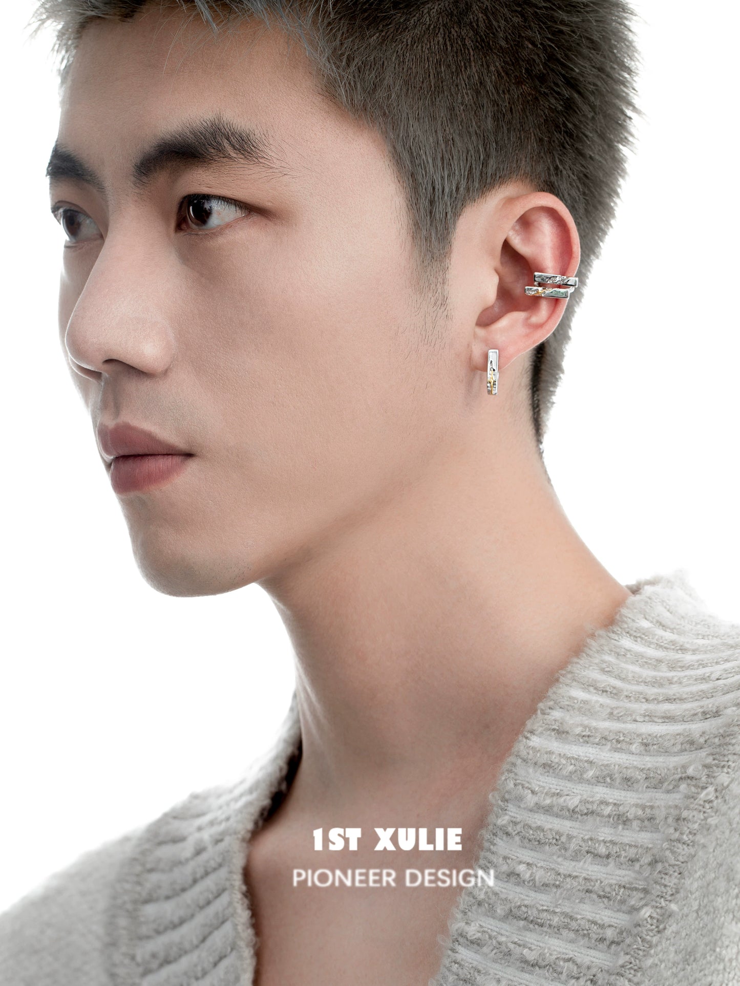 Stylish model showcasing star ear cuff jewelry, perfect for adding a unique touch to any outfit
