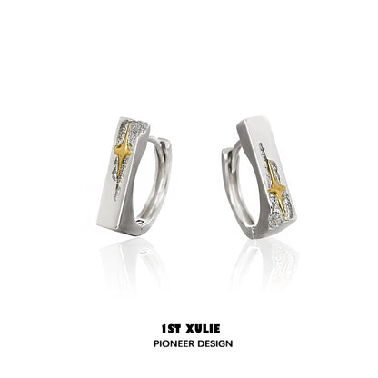 Stylish 1STXULIE star ear cuff jewelry with a modern design featuring silver and gold accents