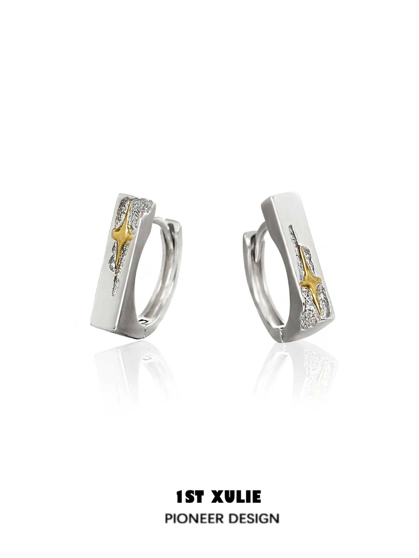 Stylish 1STXULIE star ear cuff jewelry featuring a silver finish with gold accents