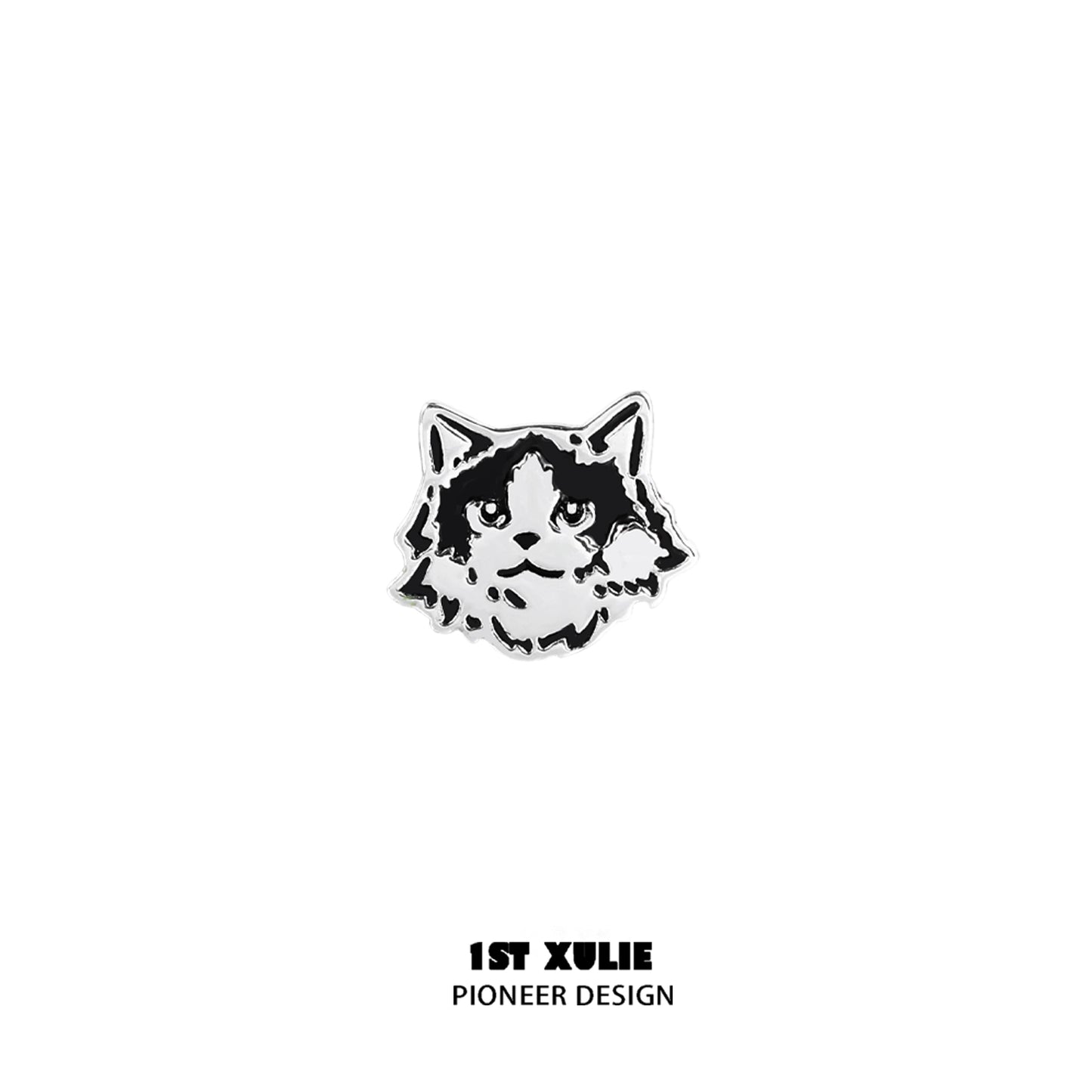 Black and white street art cat earrings featuring a detailed cat face design