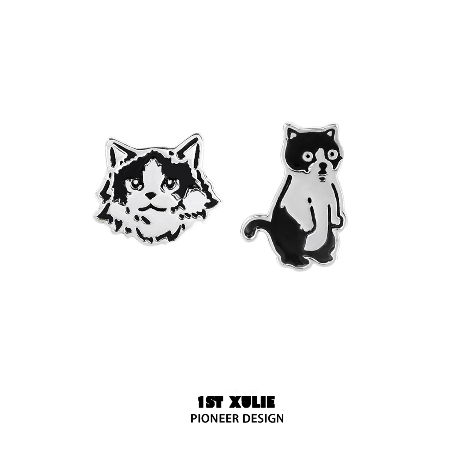 1STXULIE street art cat earrings featuring a bold black and white cat design