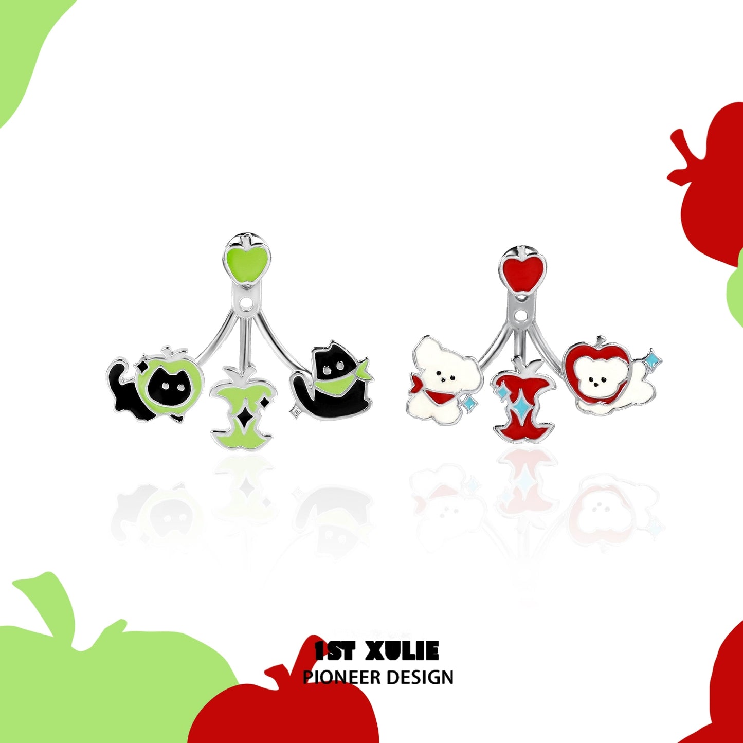 Sweet apple pet removable earrings featuring colorful animal designs from 1STXULIE