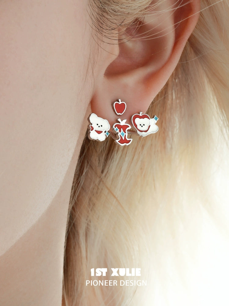 Cute sweet apple pet removable earrings featuring adorable characters for playful styles