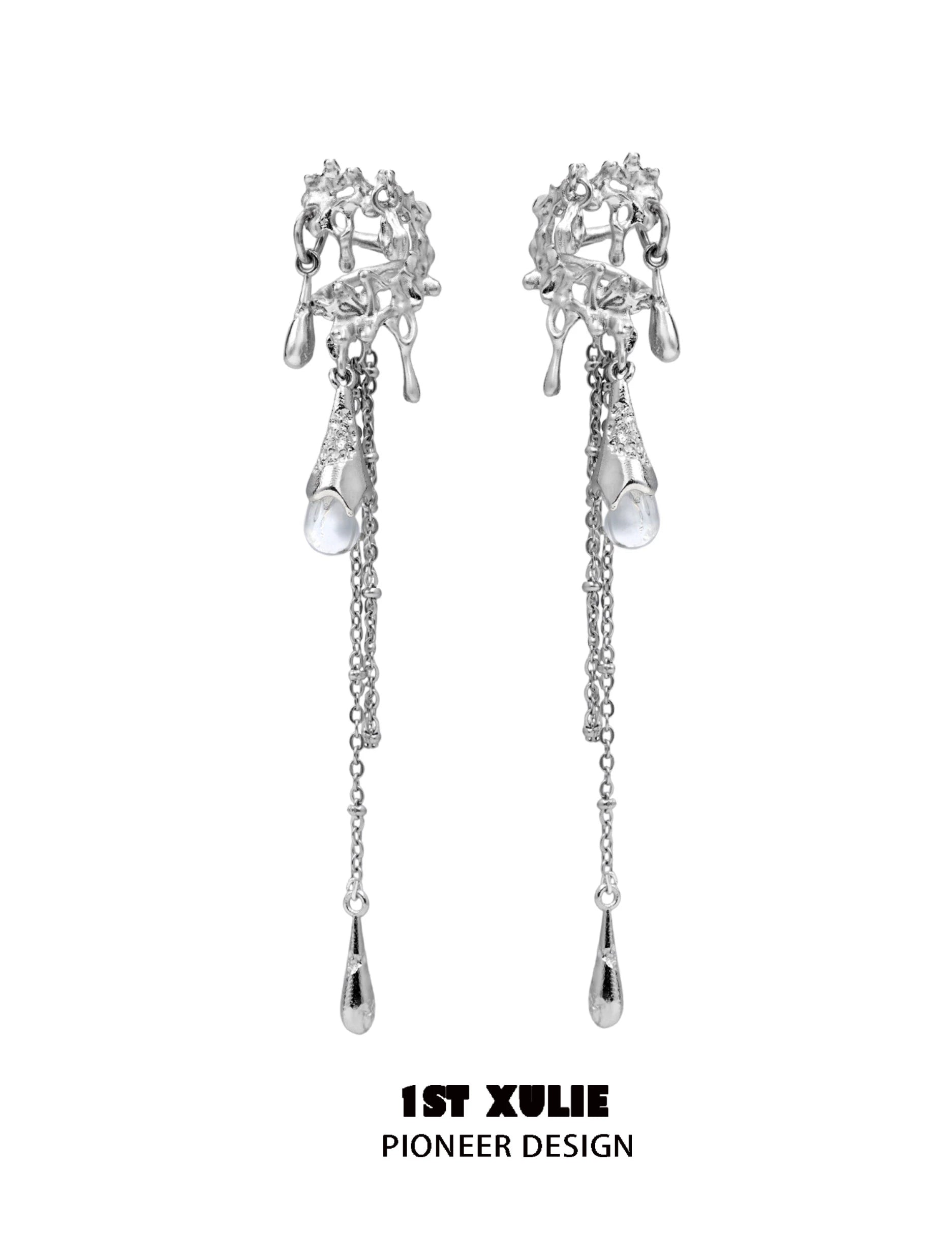 Unique 1ST XULIE tidal wave ear cuffs with dangling charms for a trendy look