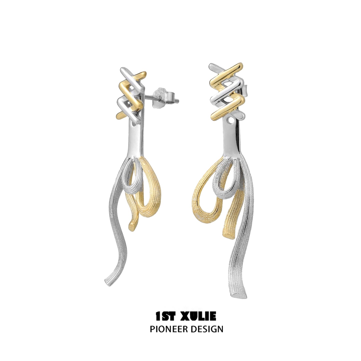 Stylish twisted bow earrings in silver and gold with a unique design for a modern look