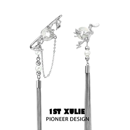 Elegant unique tassel earrings with pearl accents and intricate design by 1STXULIE