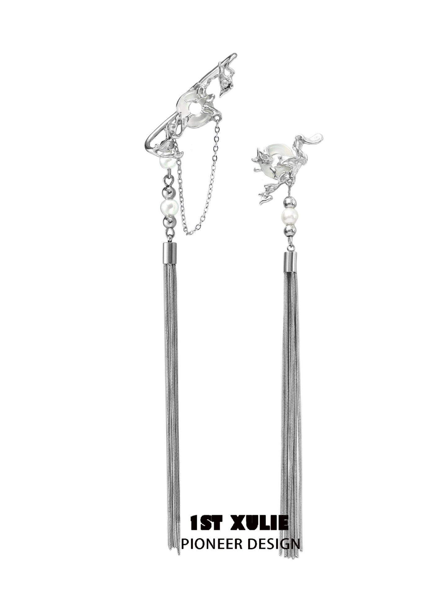 Stylish unique tassel earrings with silver detailing and elegant design for modern fashion lovers