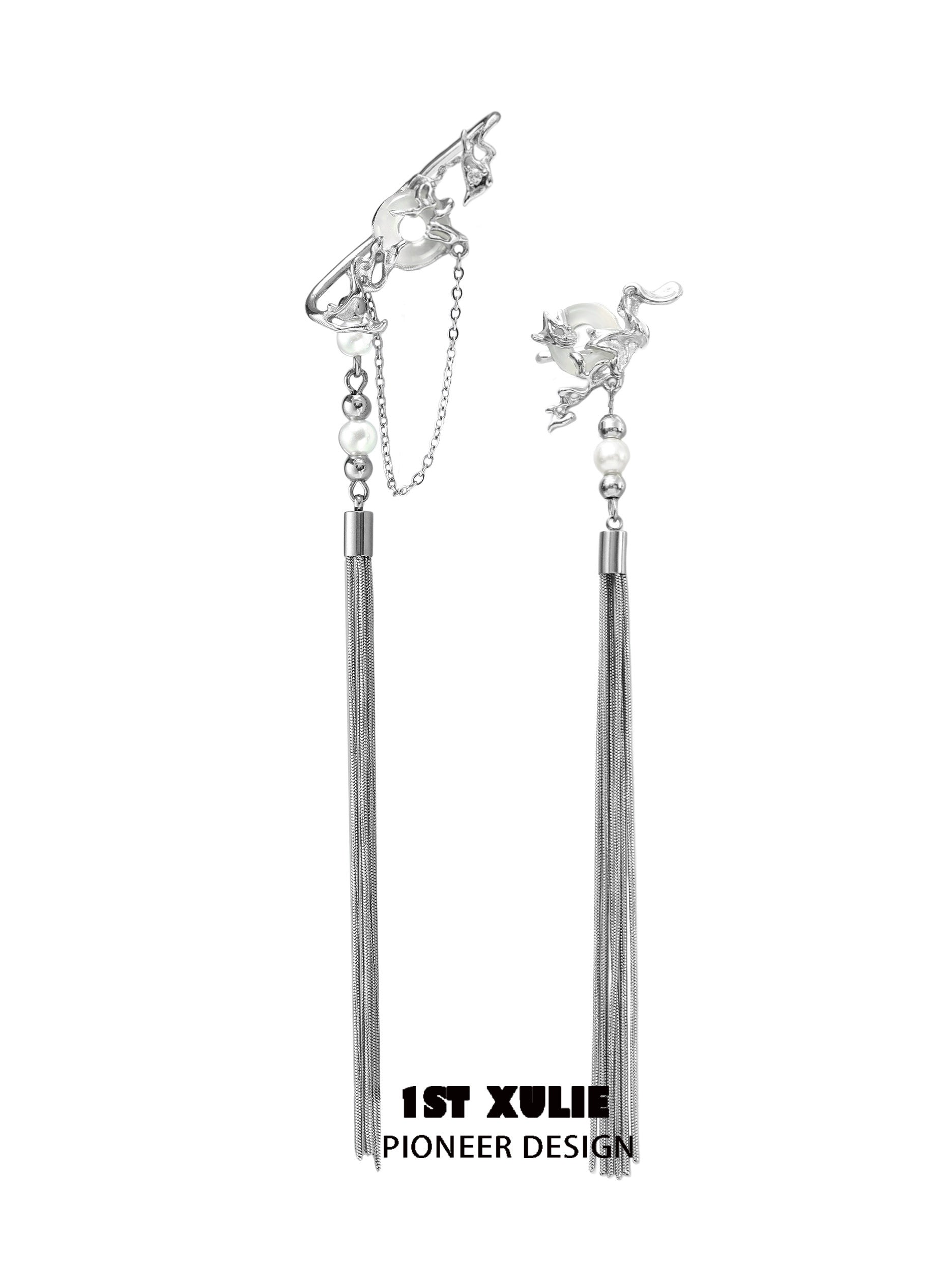 Stylish unique tassel earrings with silver detailing and elegant design for modern fashion lovers