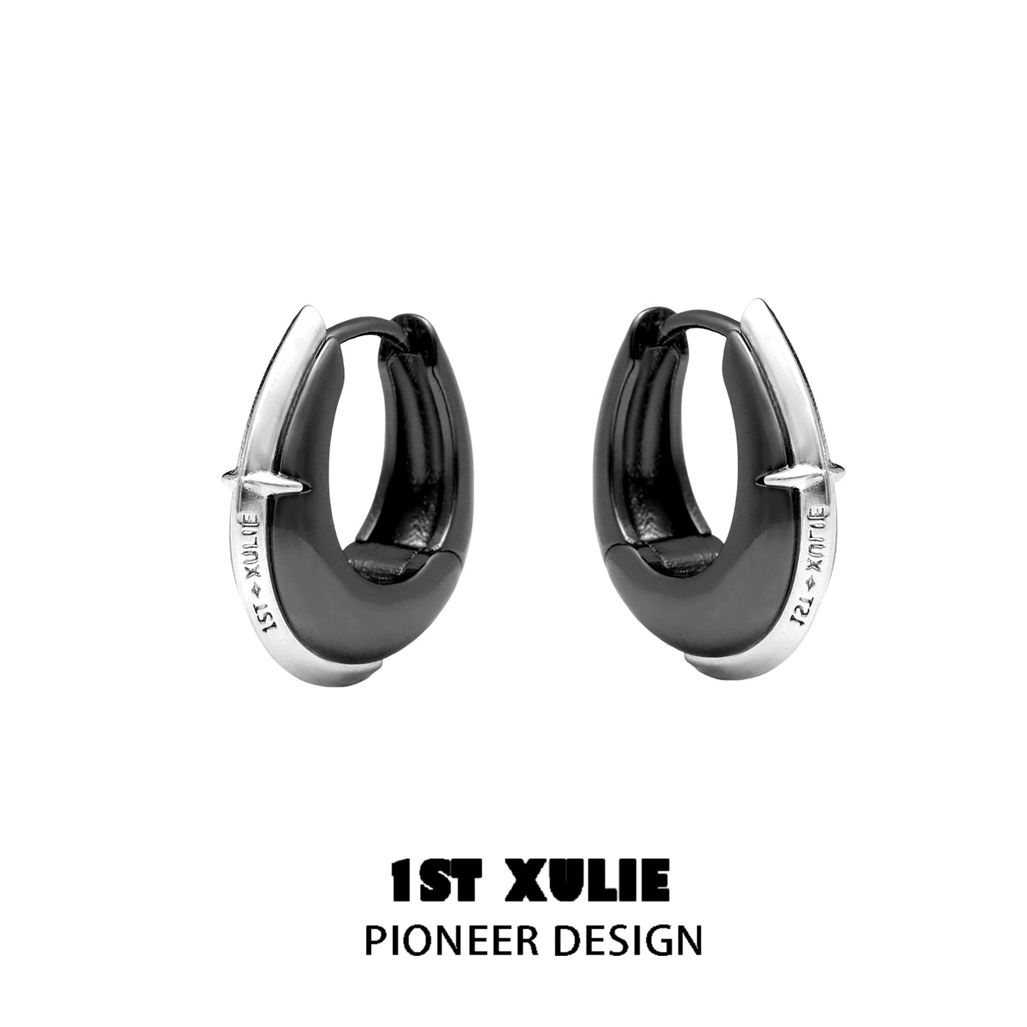 Stylish 1ST XULIE urban edge hoop earrings featuring a black and silver design for trendy looks