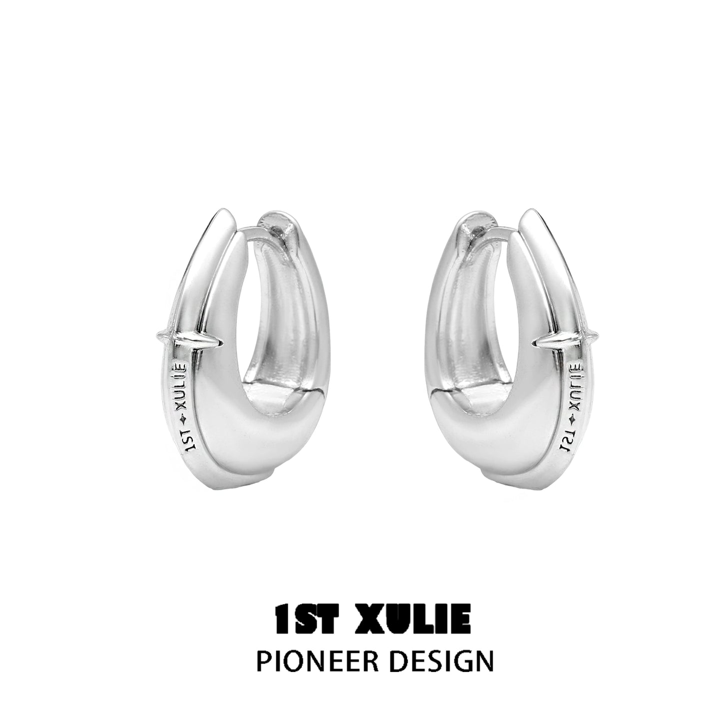 Stylish 1ST XULIE urban edge hoop earrings in silver, perfect for modern fashion enthusiasts