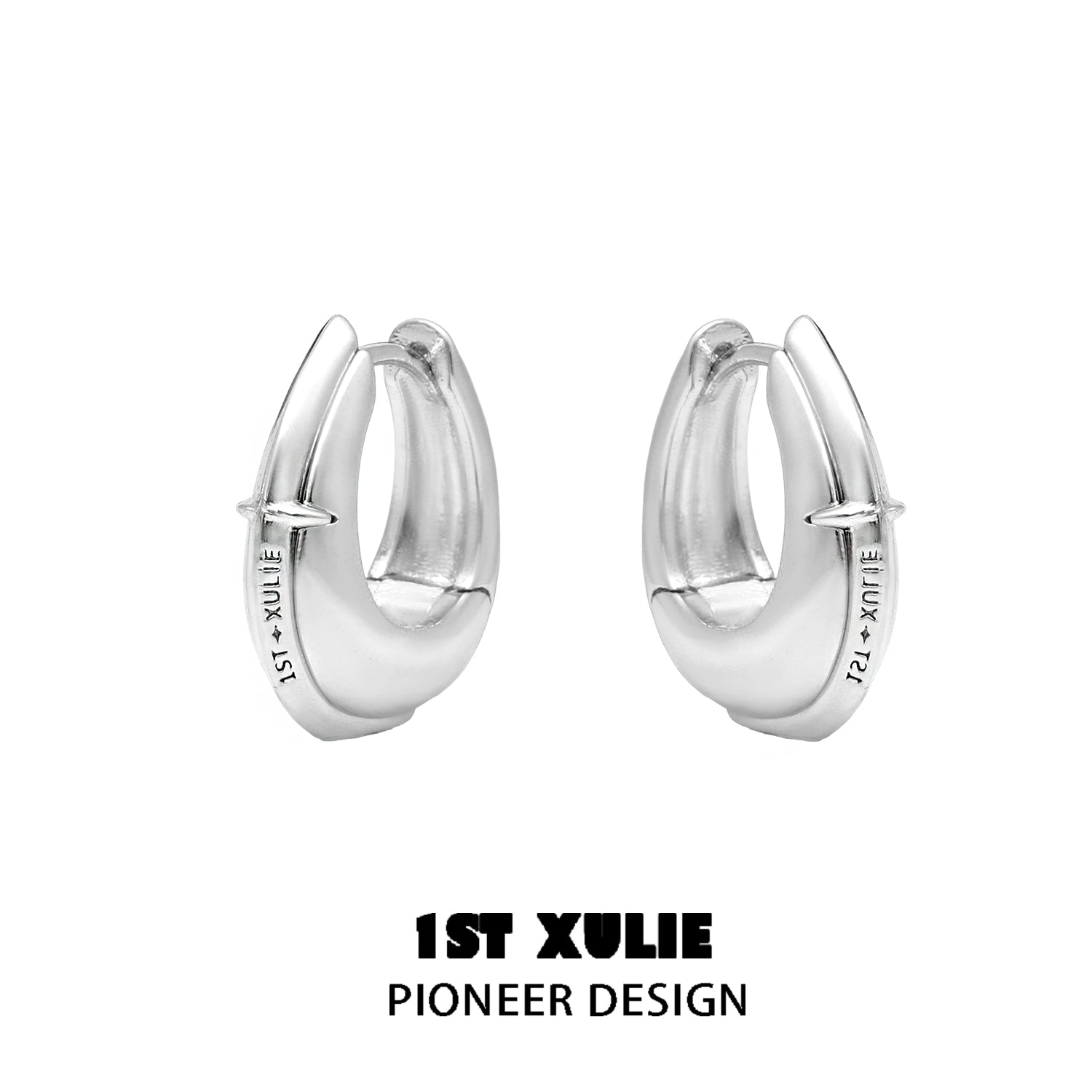 Stylish 1ST XULIE urban edge hoop earrings in silver, perfect for modern fashion enthusiasts