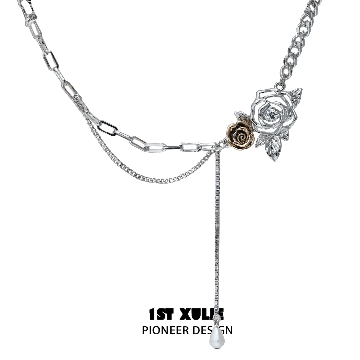 1STXULIE Vintage Rose Necklace with silver and gold accents for a stylish look