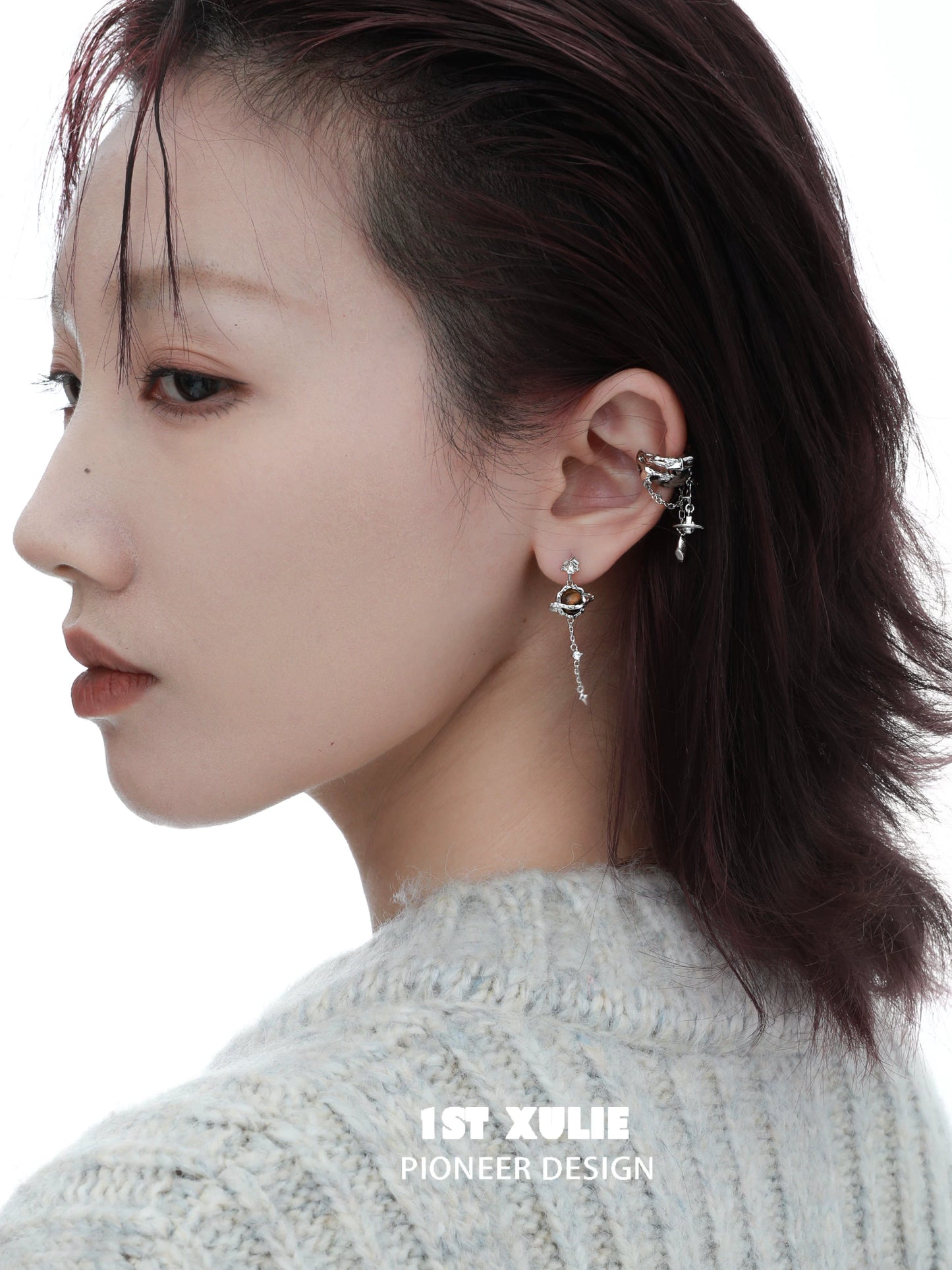 1ST XULIE Wasteland Ear Cuff Earrings Featuring Unique Designs and Dangles on Model