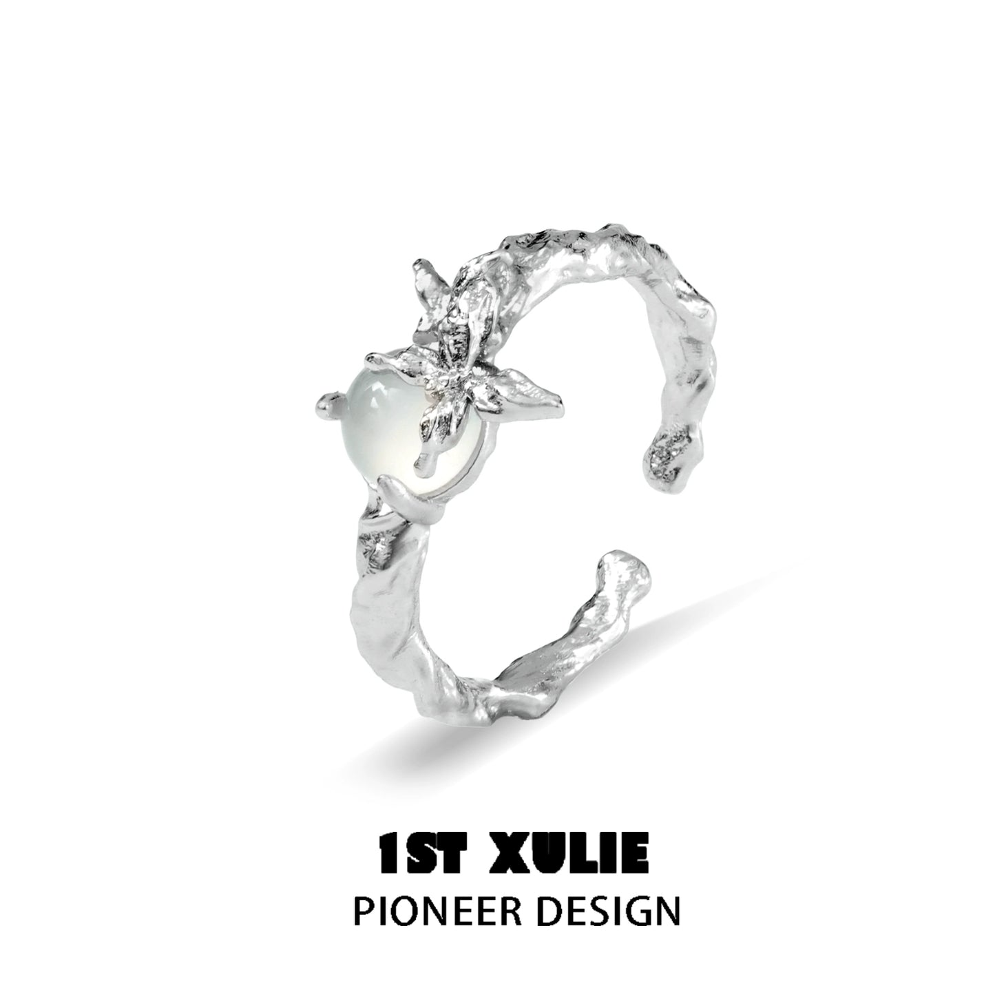 1ST XULIE Silver Ring featuring a White Agate Butterfly design for a unique and elegant look