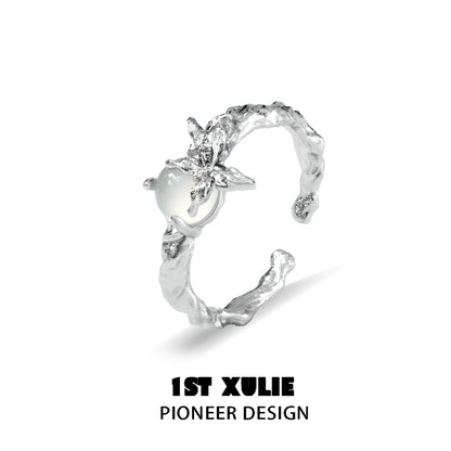1ST XULIE Silver Ring featuring a White Agate Butterfly design for a unique and elegant look