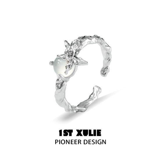 1ST XULIE Silver Ring featuring a White Agate Butterfly design for a unique and elegant look