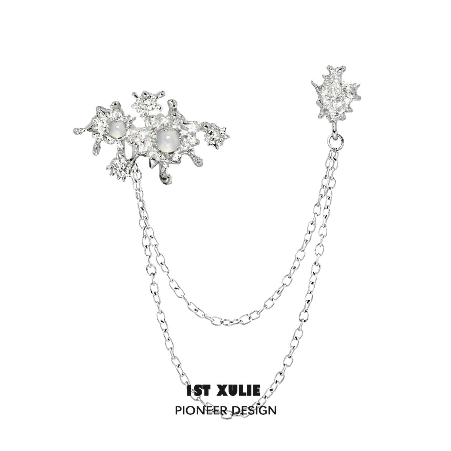 Elegant white agate chain brooch with detailed design and silver chain for fashion accessories
