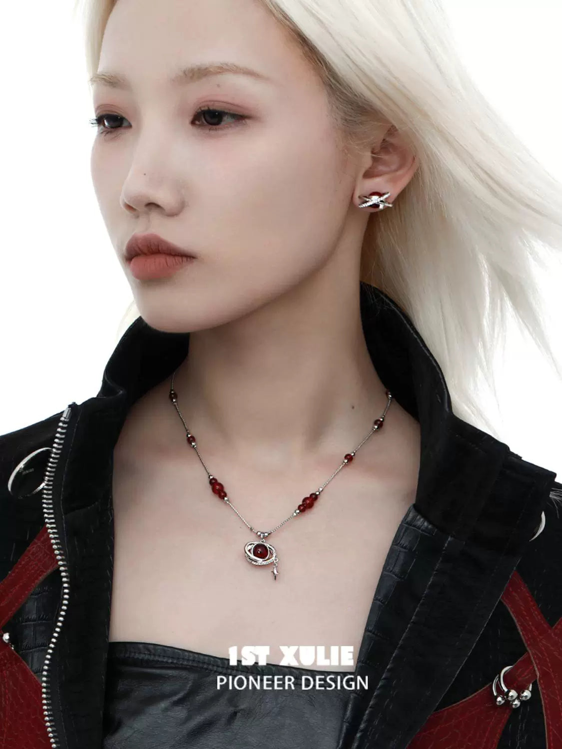 Y2K beaded necklace featuring unique red beads and stylish pendant for trendy fashion enthusiasts