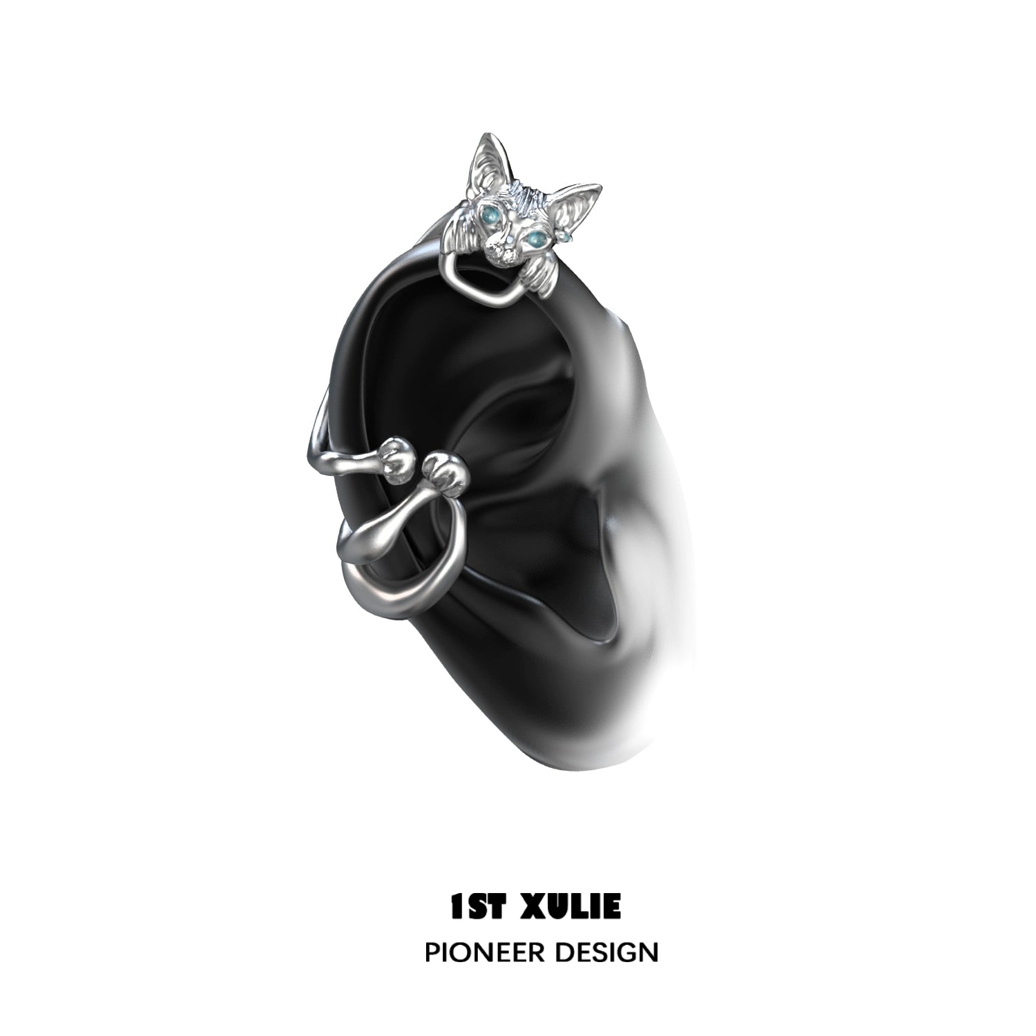Y2K cat ear cuff featuring a cute cat design with sparkling accents for trendy ear fashion