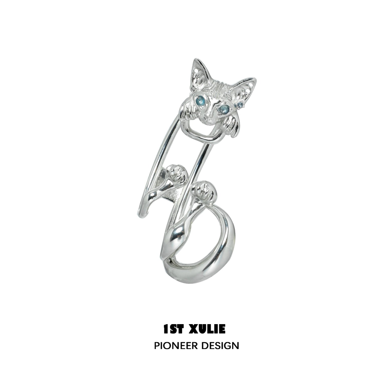Y2K cat ear cuff with a playful cat design and sparkling blue eyes by 1ST XULIE