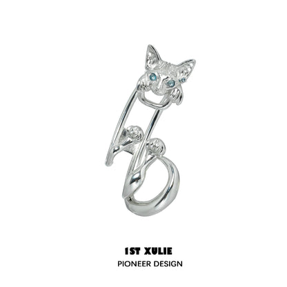 Y2K cat ear cuff with a playful cat design and sparkling blue eyes by 1ST XULIE