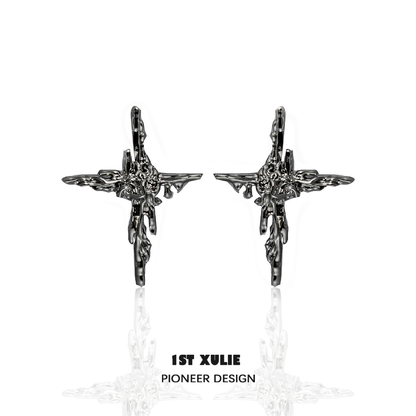 Y2K cross stud earrings in silver finish with intricate detailing for a trendy look