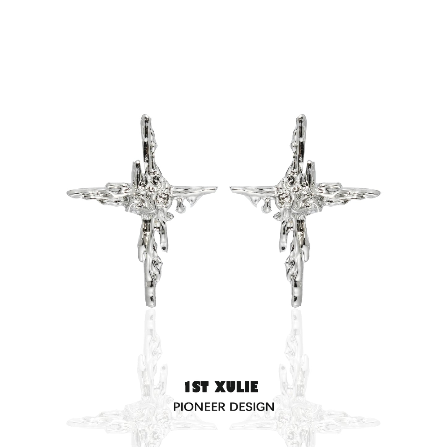 Y2K cross stud earrings with intricate design in silver from 1STXULIE for a trendy look
