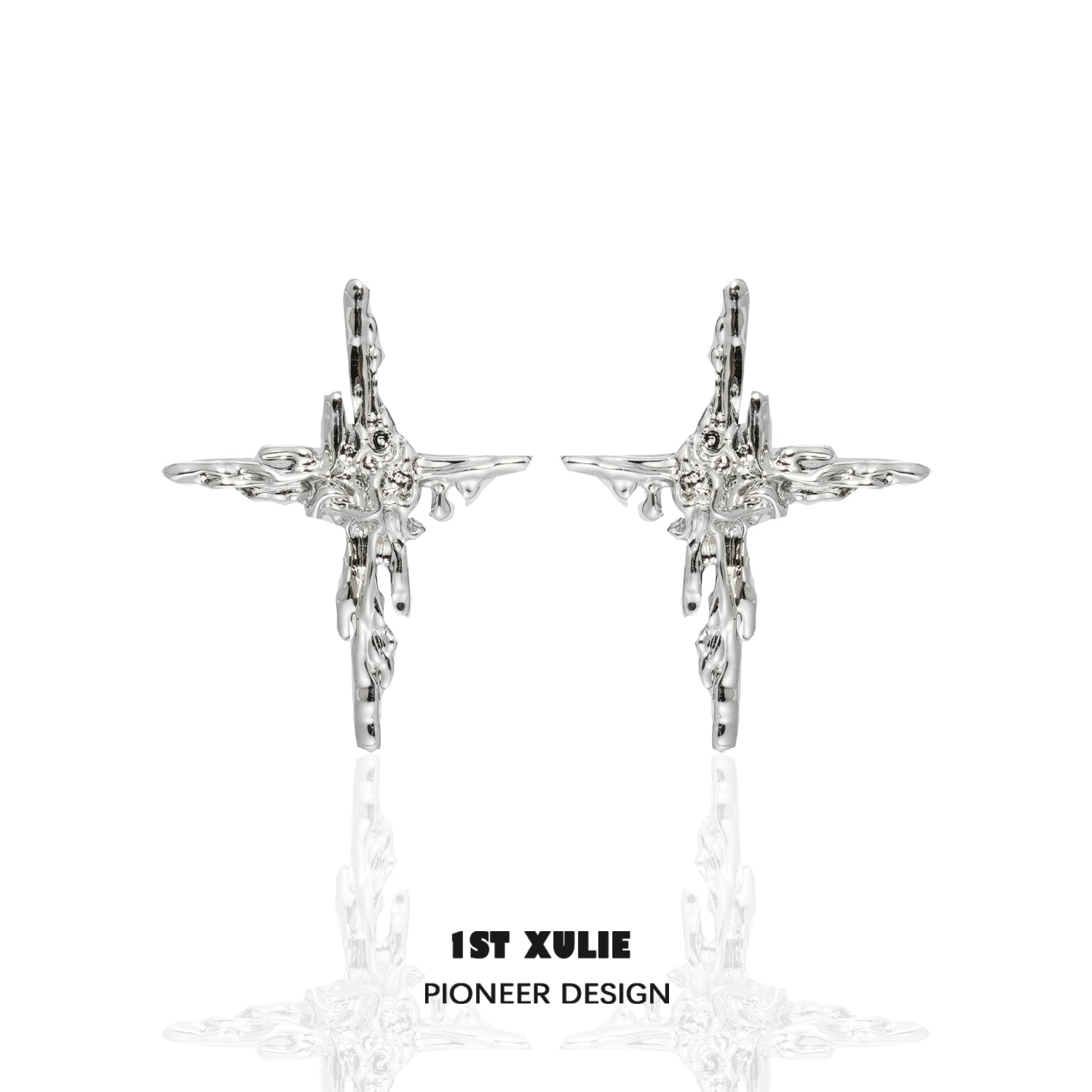 Y2K cross stud earrings with intricate design in silver from 1STXULIE for a trendy look