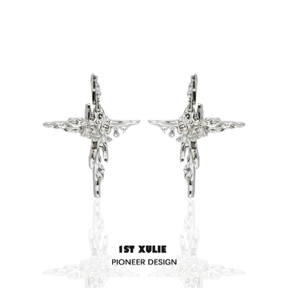 Y2K cross stud earrings with intricate design in silver from 1STXULIE for a trendy look