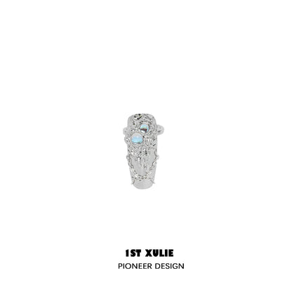 1ST XULIE Y2K fairy nail chain ring in silver with intricate design and an opal gemstone