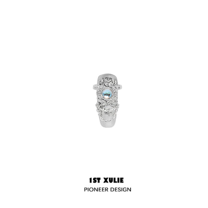 1STXULIE Silver Y2K fairy nail chain ring featuring a unique design with a colorful stone