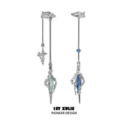 1STXULIE Y2K fantasy earrings featuring unique designs with colorful gemstones and silver accents