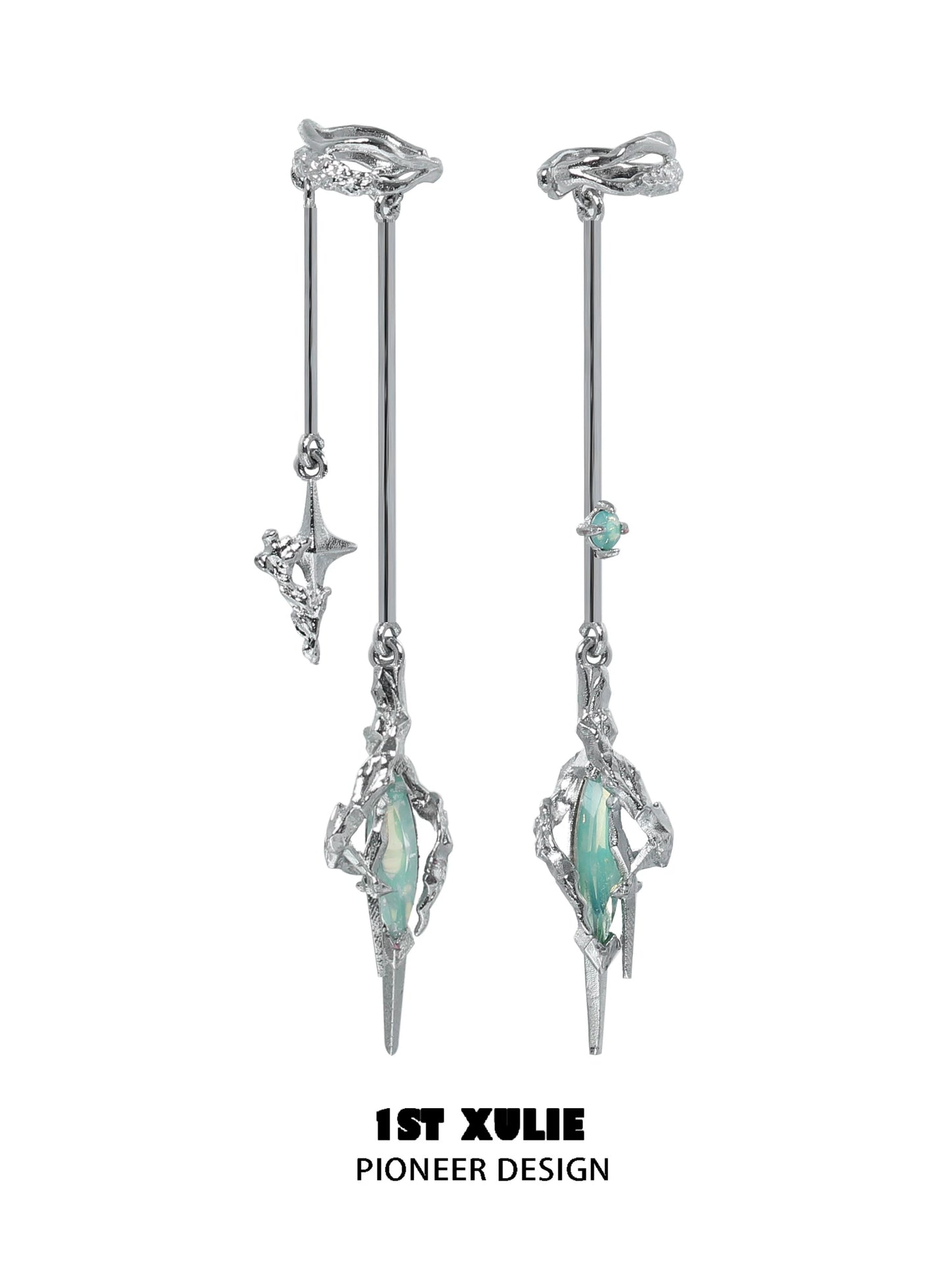 Y2K fantasy earrings with silver details and unique gemstone accents for a trendy look