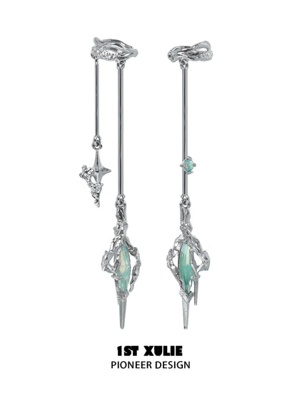 Y2K fantasy earrings with silver details and unique gemstone accents for a trendy look