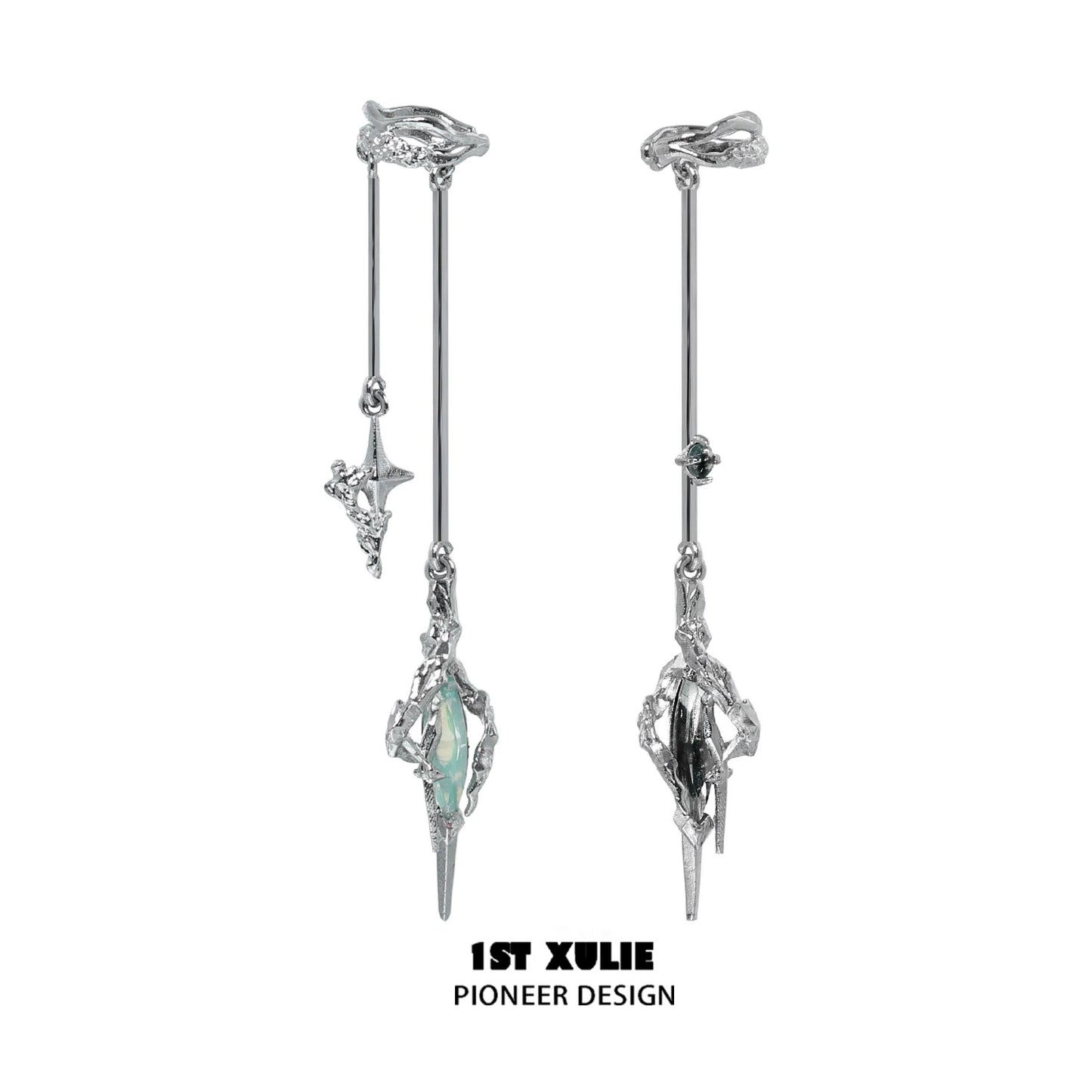 1ST XULIE Y2K fantasy earrings with silver finish and unique star-shaped design