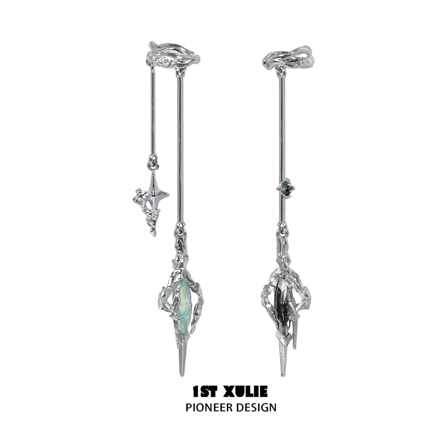 1ST XULIE Y2K fantasy earrings with silver finish and unique star-shaped design