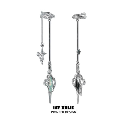 1ST XULIE Y2K fantasy earrings with silver finish and unique star-shaped design