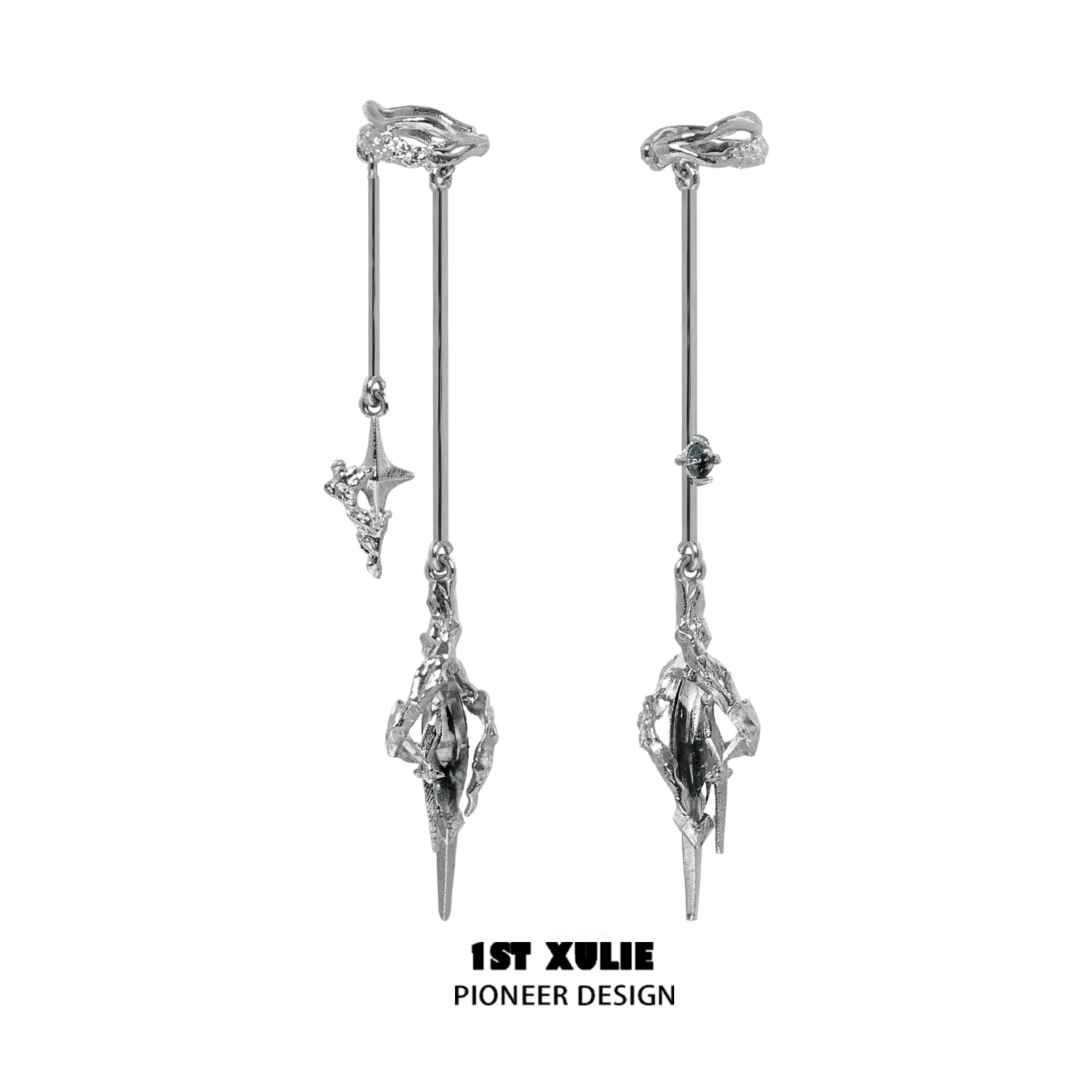 Y2K fantasy earrings from 1STXULIE featuring a unique star design with a modern silver finish