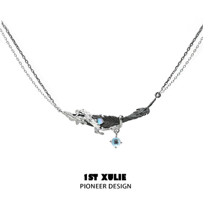 1STXULIE Y2K feather necklace with a unique design and gemstone detailing