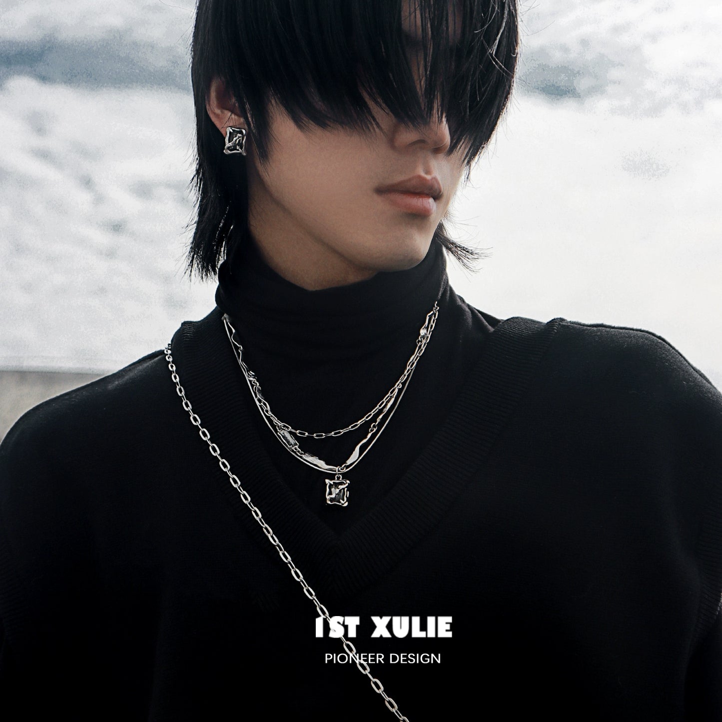 Y2K frost gem necklace layered with silver chains for a trendy, stylish look