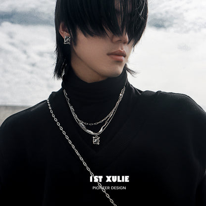 Y2K frost gem necklace layered with silver chains for a trendy, stylish look