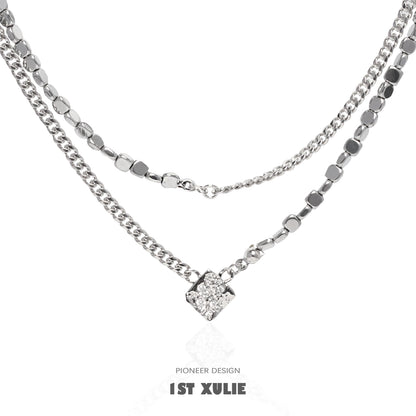 1ST XULIE Y2K galaxy necklace with layered silver chains and a sparkling centerpiece