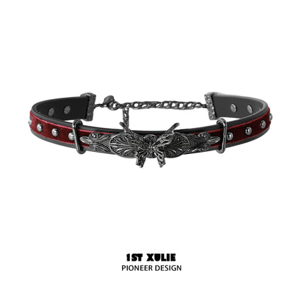 Y2K gothic butterfly necklace with red accent and intricate metal detailing for trendy outfits