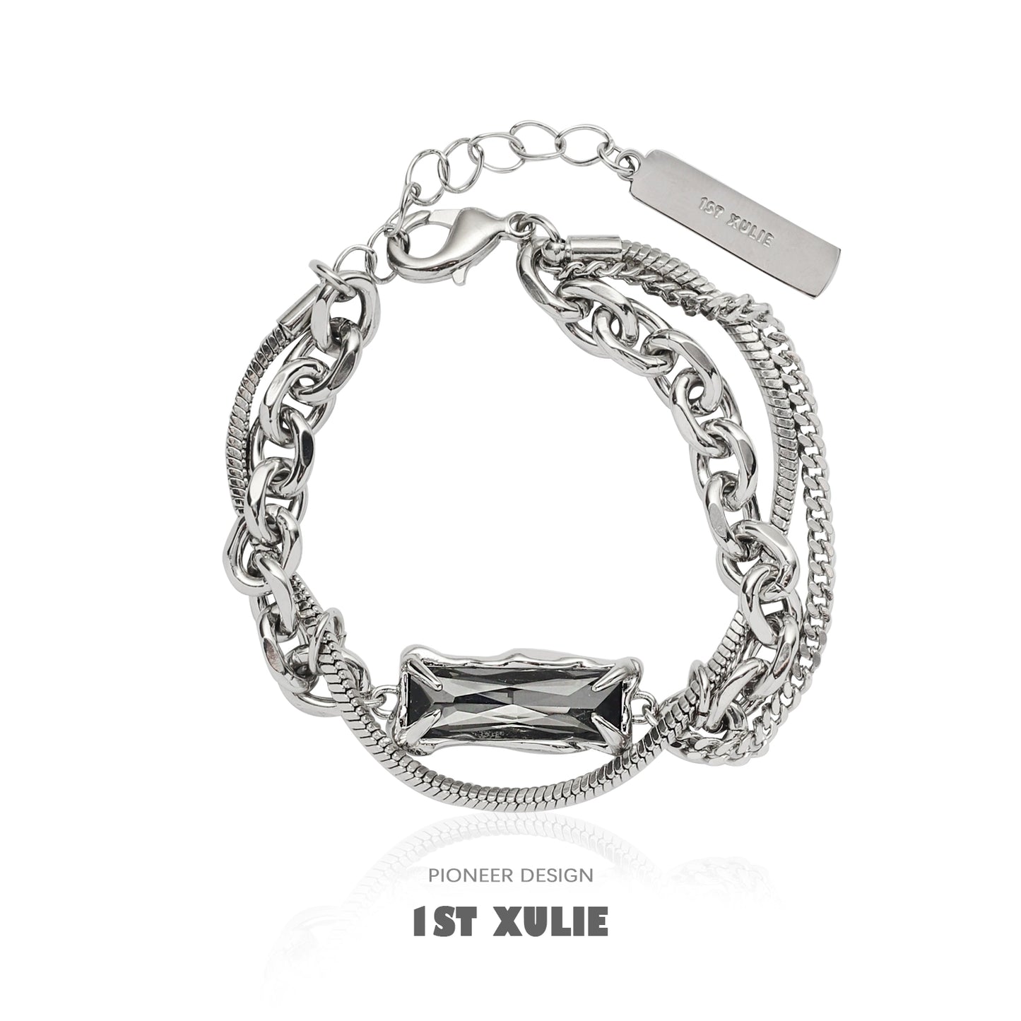 Y2K gray diamond punk bracelet with layered silver chains and a stylish design from 1STXULIE