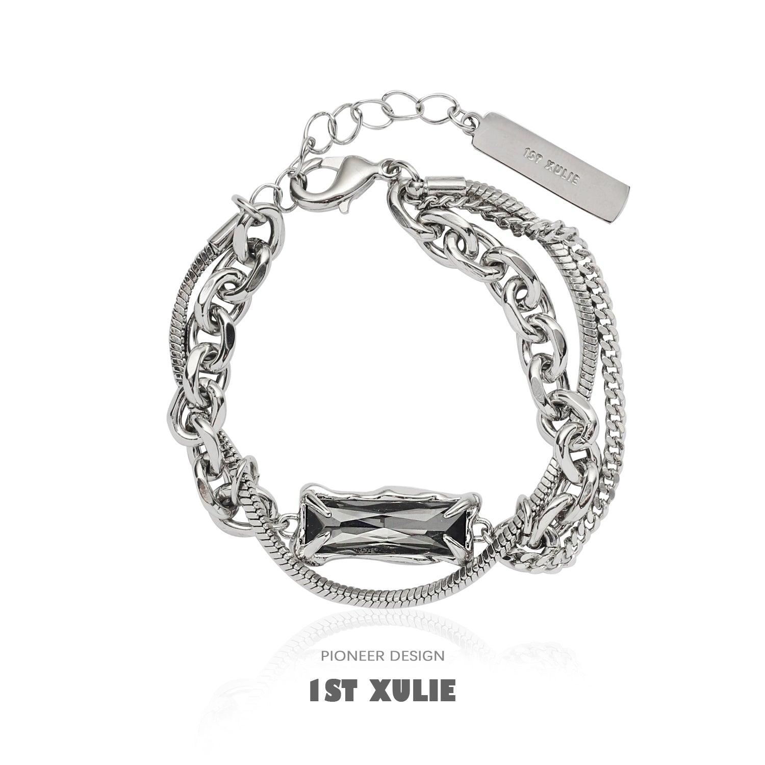 Y2K gray diamond punk bracelet with layered silver chains and a stylish design from 1STXULIE