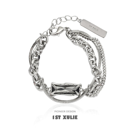Y2K gray diamond punk bracelet with layered silver chains and a stylish design from 1STXULIE