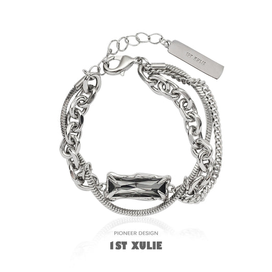 Y2K gray diamond punk bracelet with layered silver chains and a stylish design from 1STXULIE