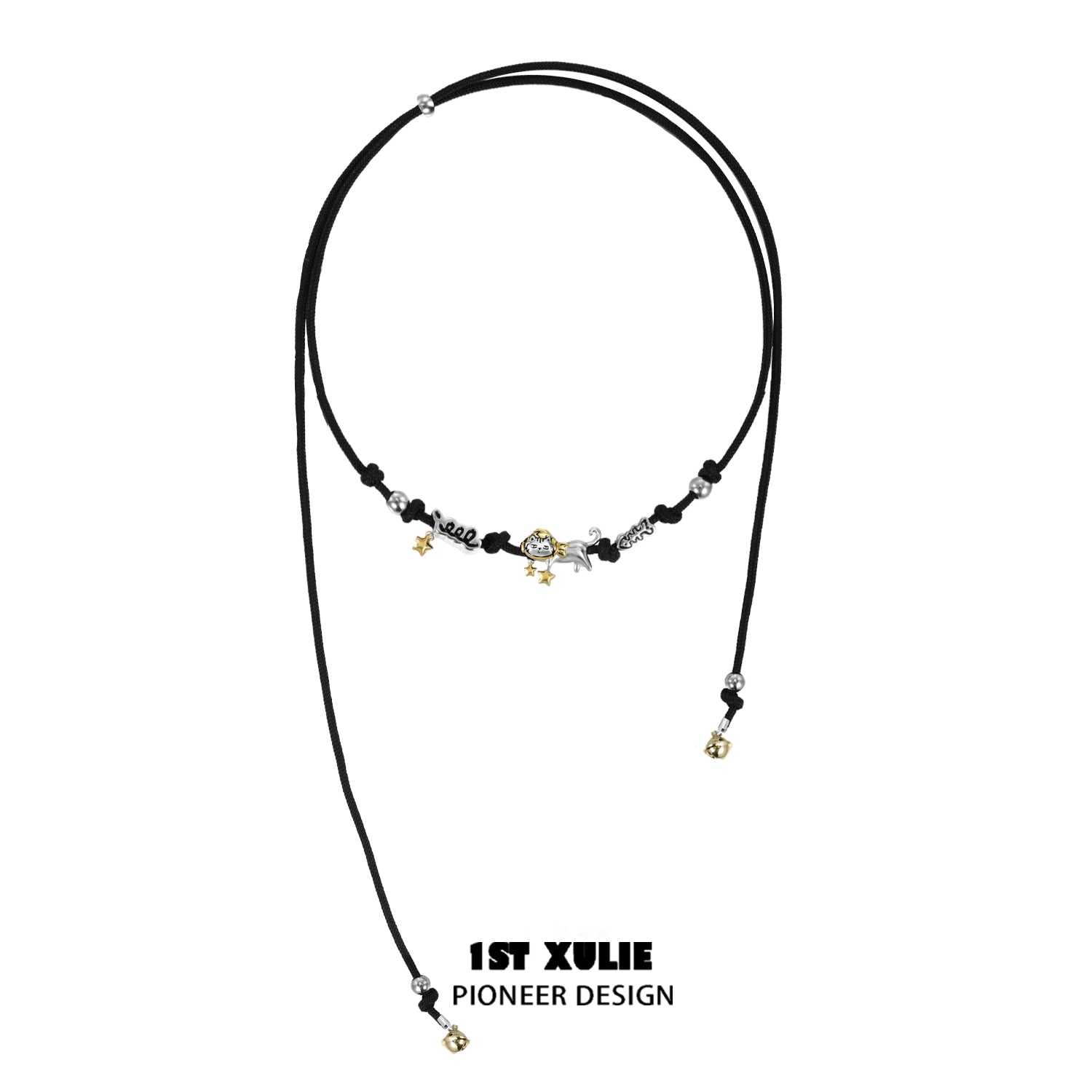 Y2K kitty leather necklace with playful charms and adjustable length for trendy style