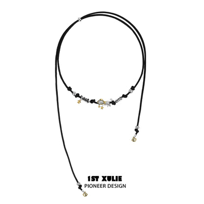Y2K kitty leather necklace with playful charms and adjustable length for trendy style