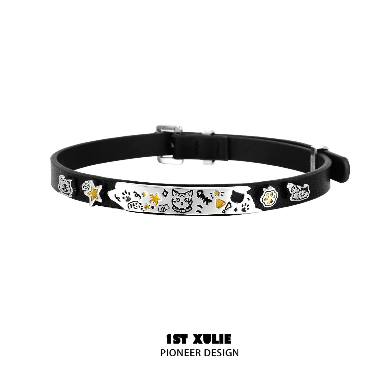 Y2K kitty leather necklace with playful designs and adjustable buckle for trendy styles